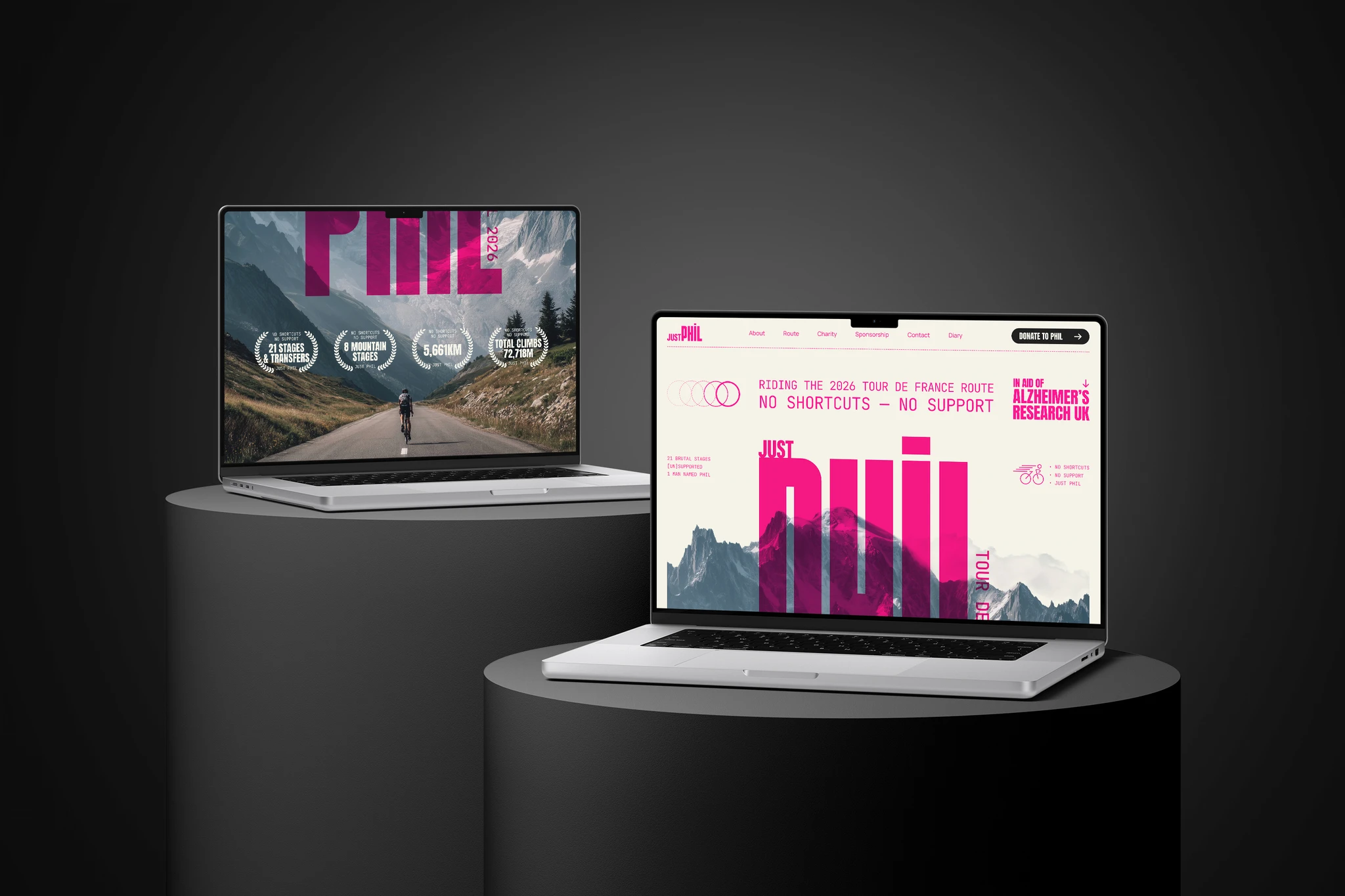 Just Phil website screens on laptops.