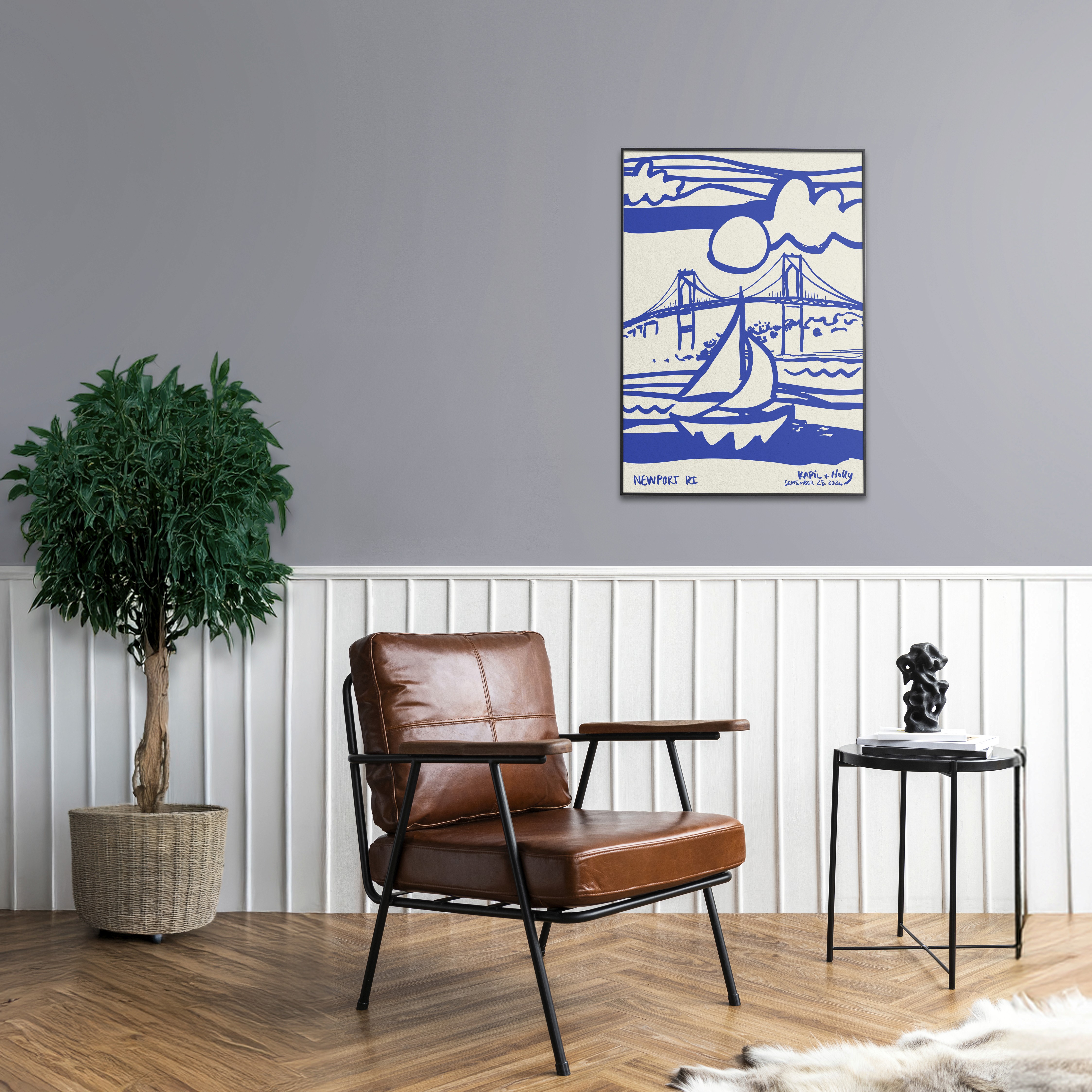 hand painted boat scene on lounge setting.