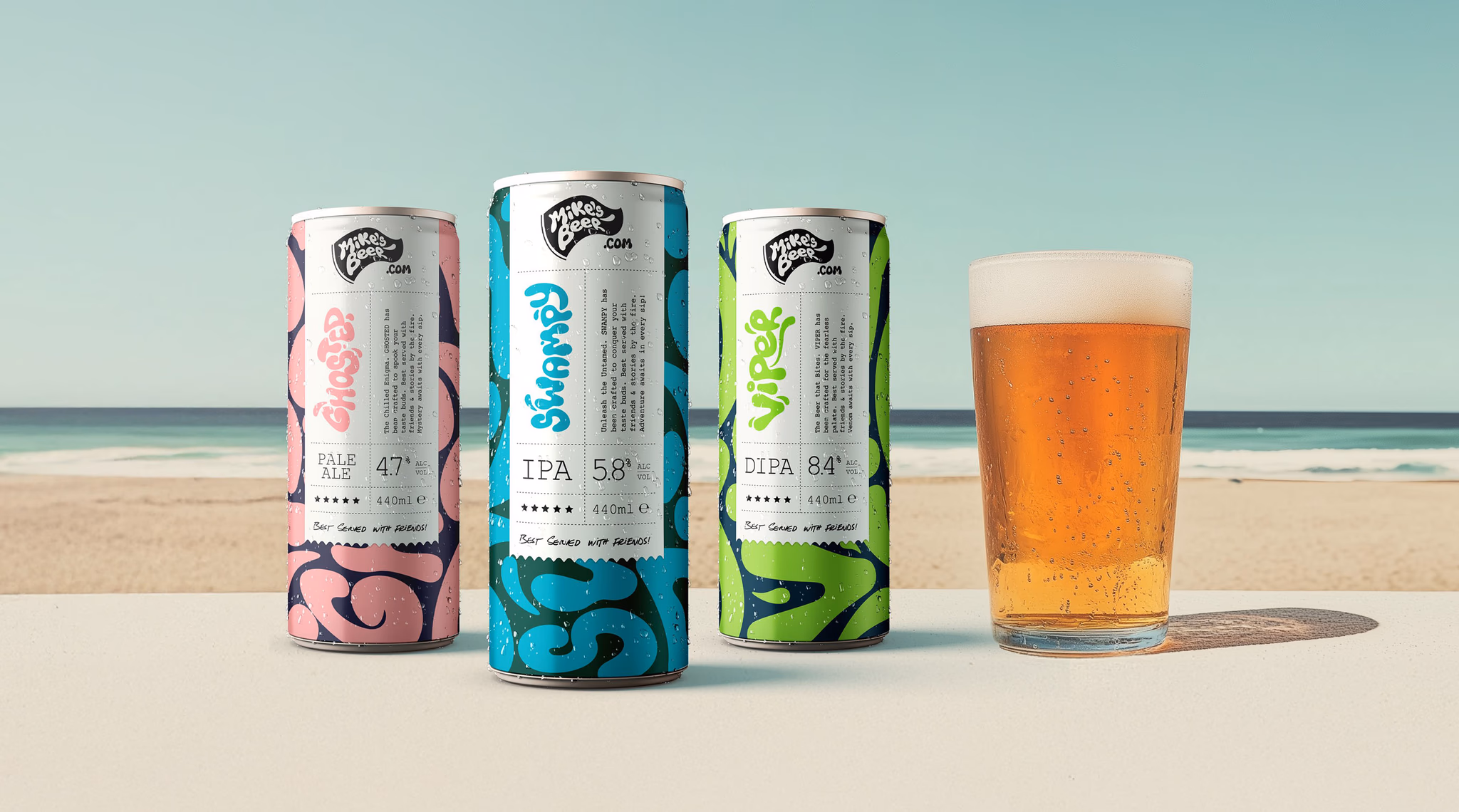 Beer cans: Ghosted Pale Ale, Swampy IPA & Viper DIPA